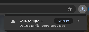Aviso do navegador sobre o CS16_Setup.exe com o botão Manter