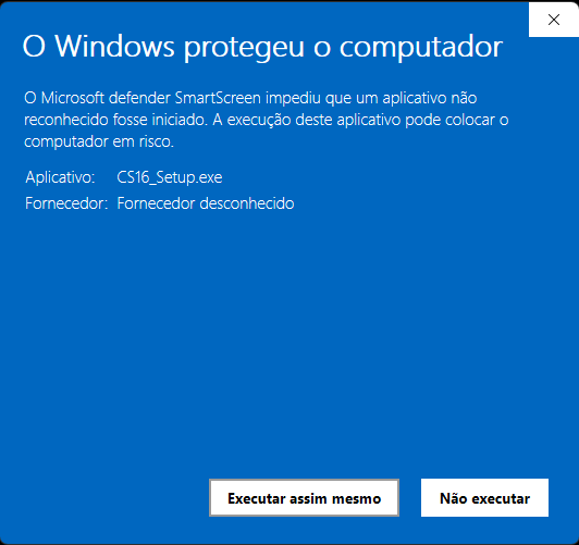 Windows SmartScreen com o botão Executar assim mesmo